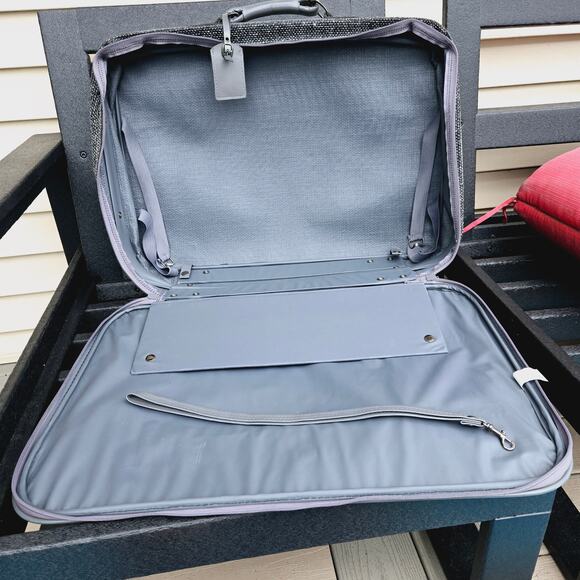 Oscar de la Renta Vintage Suitcase travel bag wheels tweed gray 25 inch - Picture 10 of 17